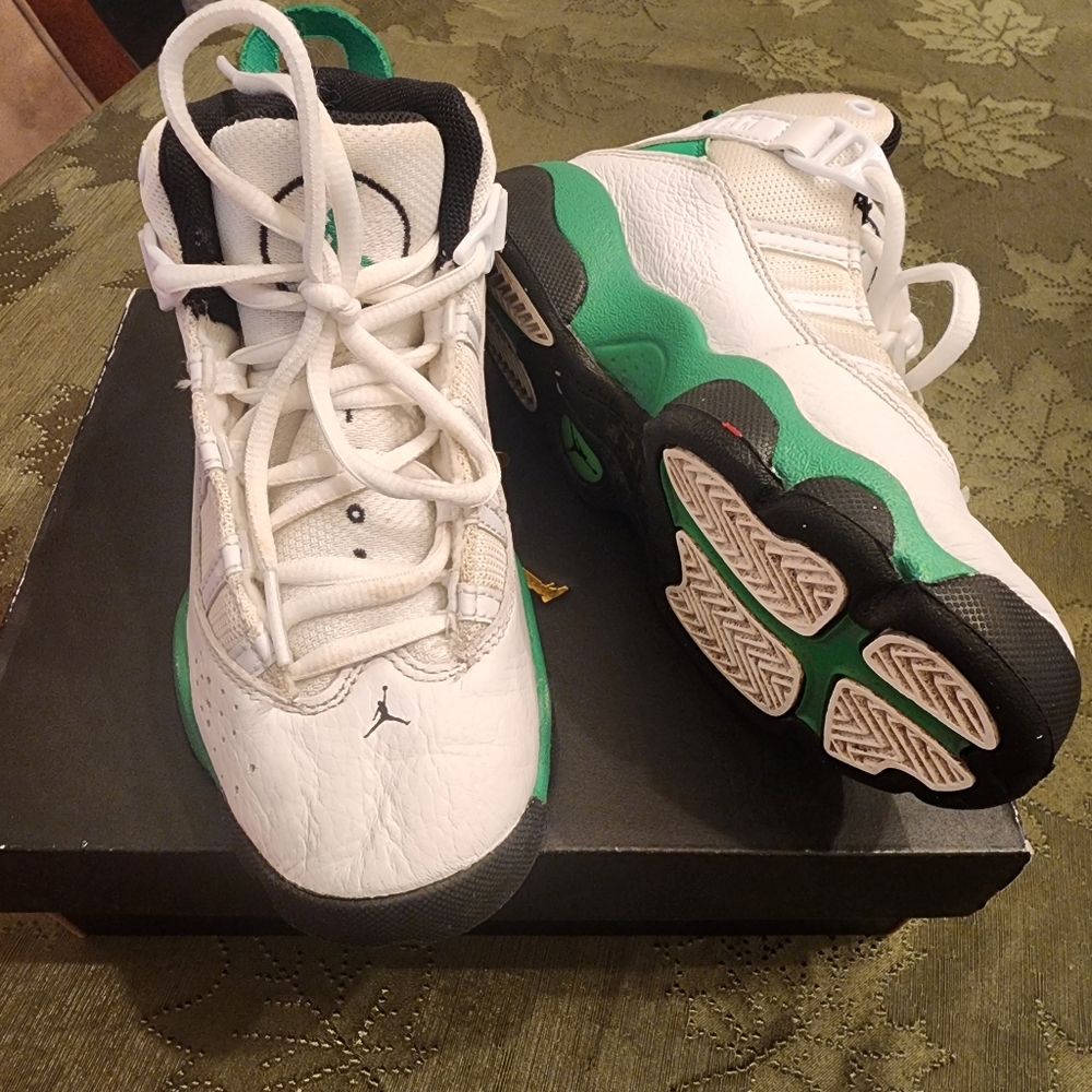 Jordan Kids White and Green Sneakers